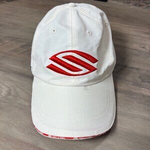 Selkirk Sports White Adjustable Hat With Red Embroidered Logo Stylish & Comforta